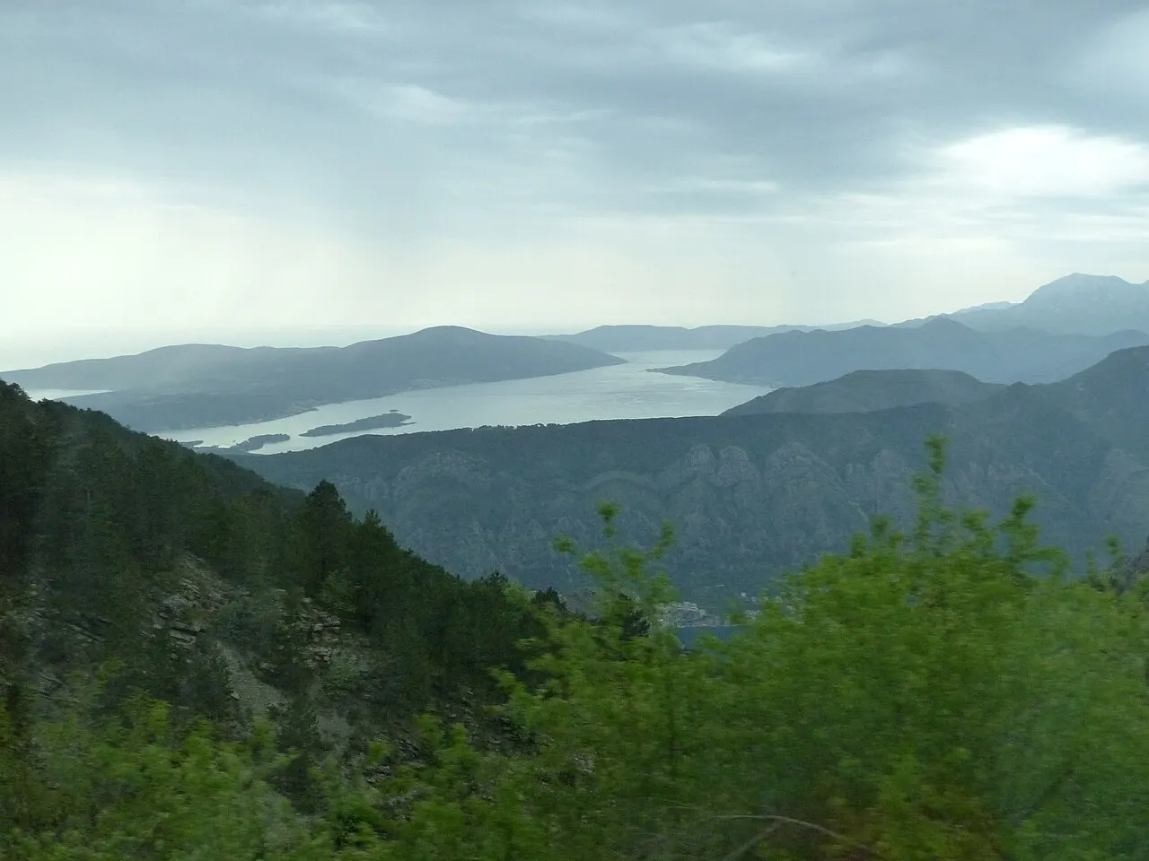 Panorama over the Bay of Kotor, Montenegro, from a high viewpoint above the water