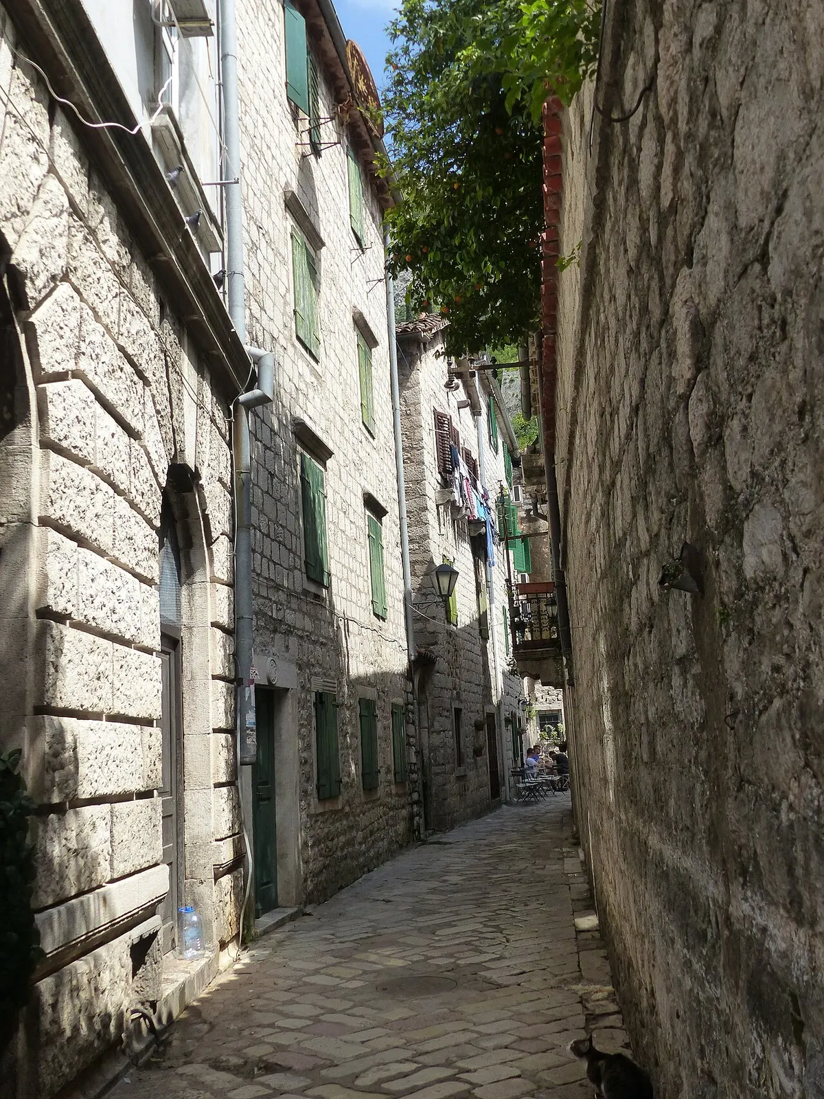 A narrow stone lane in Kotor's Old Town, Montenegro
