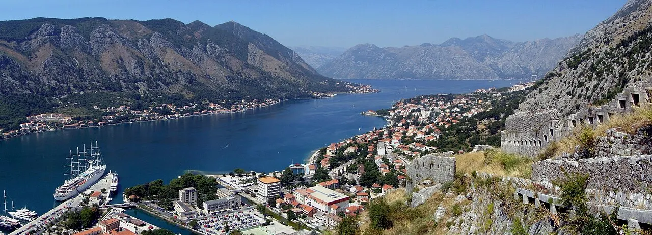 Panorama of Kotor's Old Town and the Bay of Kotor seen from the city walls