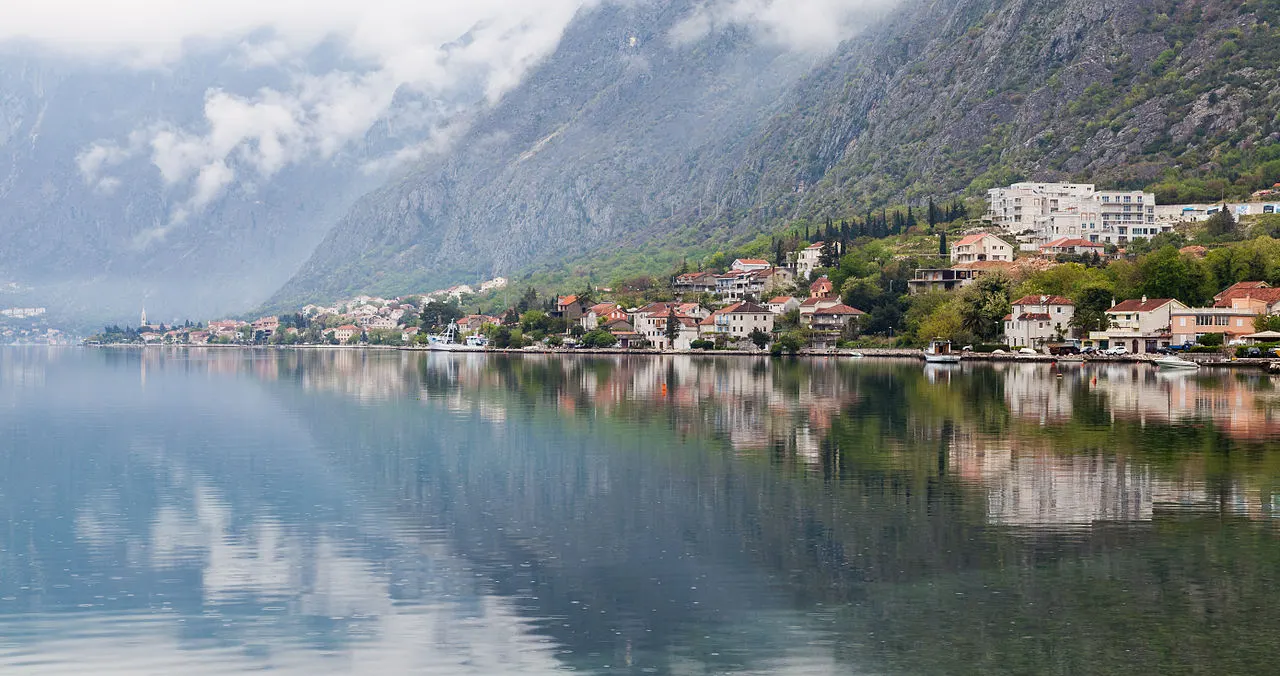 The calm bay shore and waterfront at Dobrota near Kotor, Montenegro