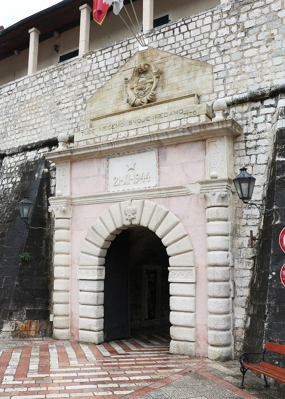 The Sea Gate, main entrance to Kotor's walled Old Town with the Venetian inscription, Montenegro