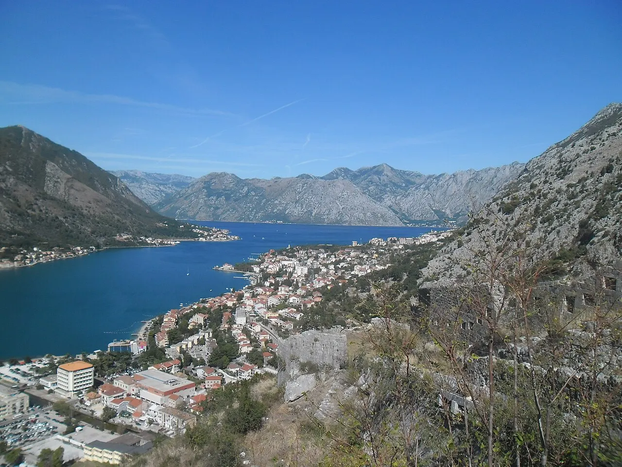 The Bay of Kotor and the slopes above the Old Town in early-autumn light