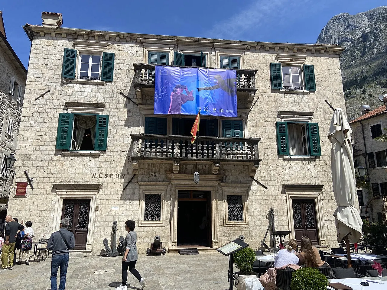 Baroque facade of the Grgurina Palace, home of the Maritime Museum, Kotor