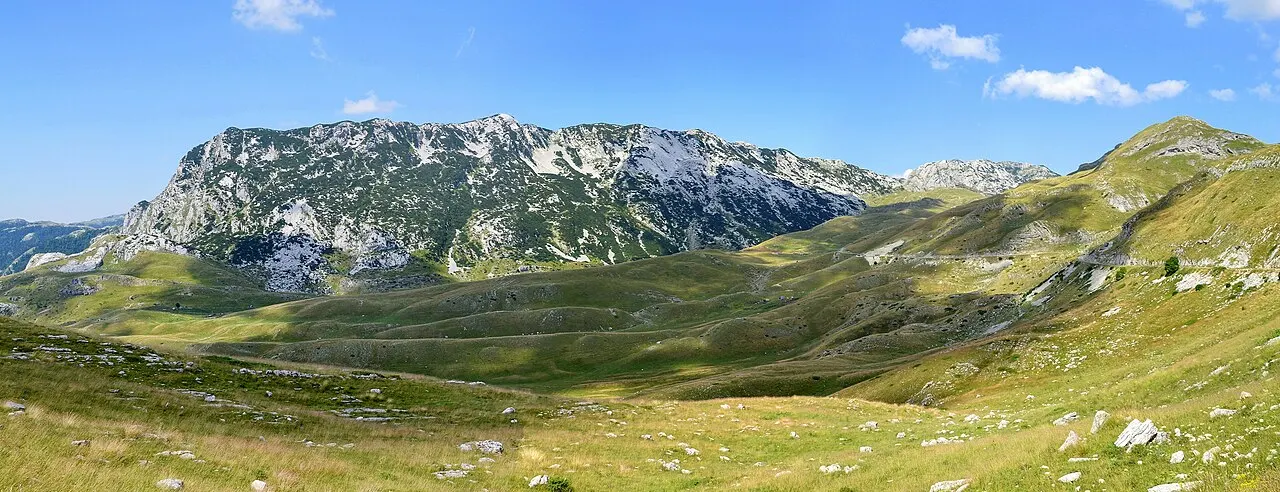 Grey peaks and green valleys of the Durmitor mountains in northern Montenegro