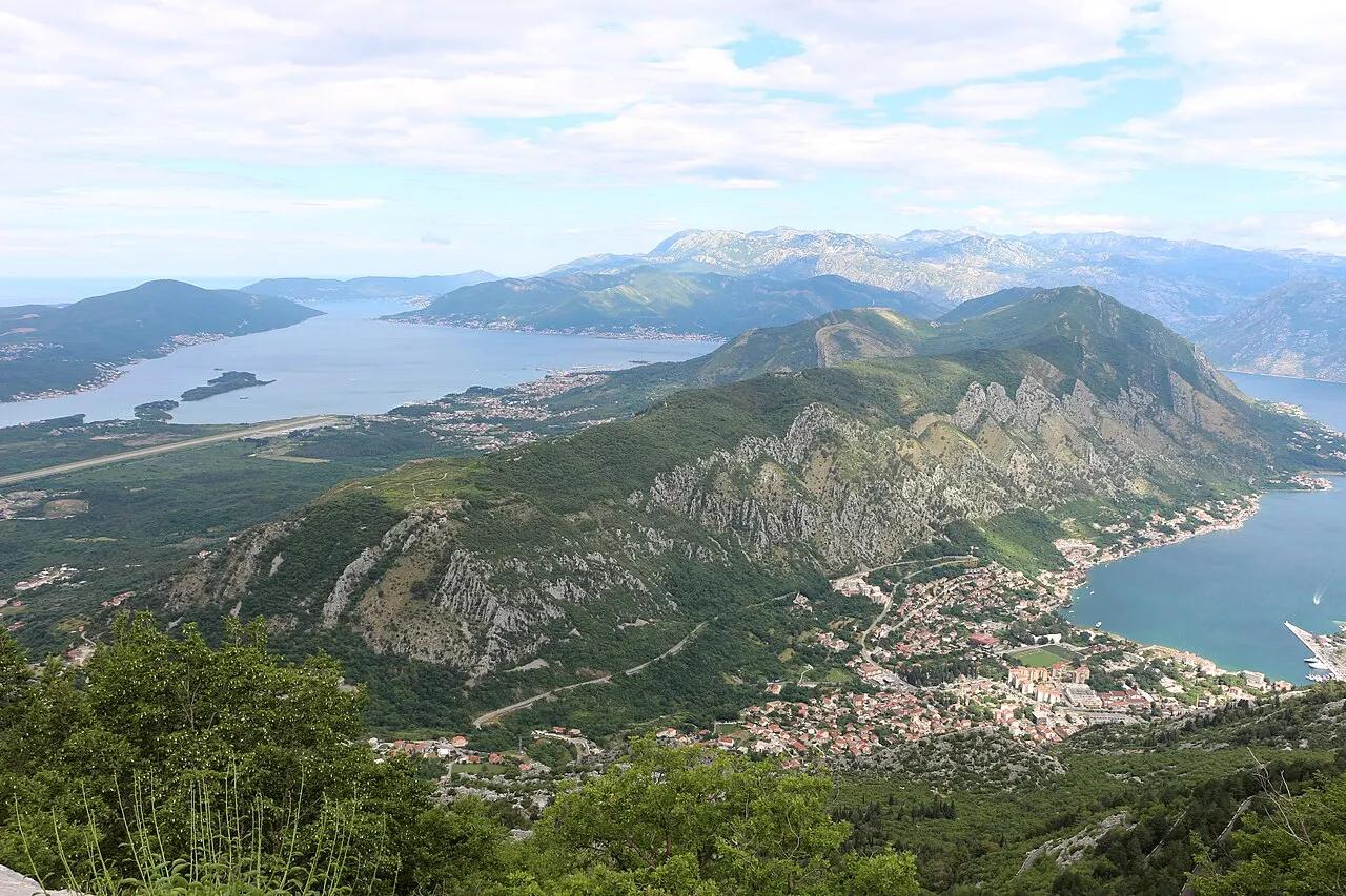 The panoramic Lovćen road climbing above the Bay of Kotor, the water far below