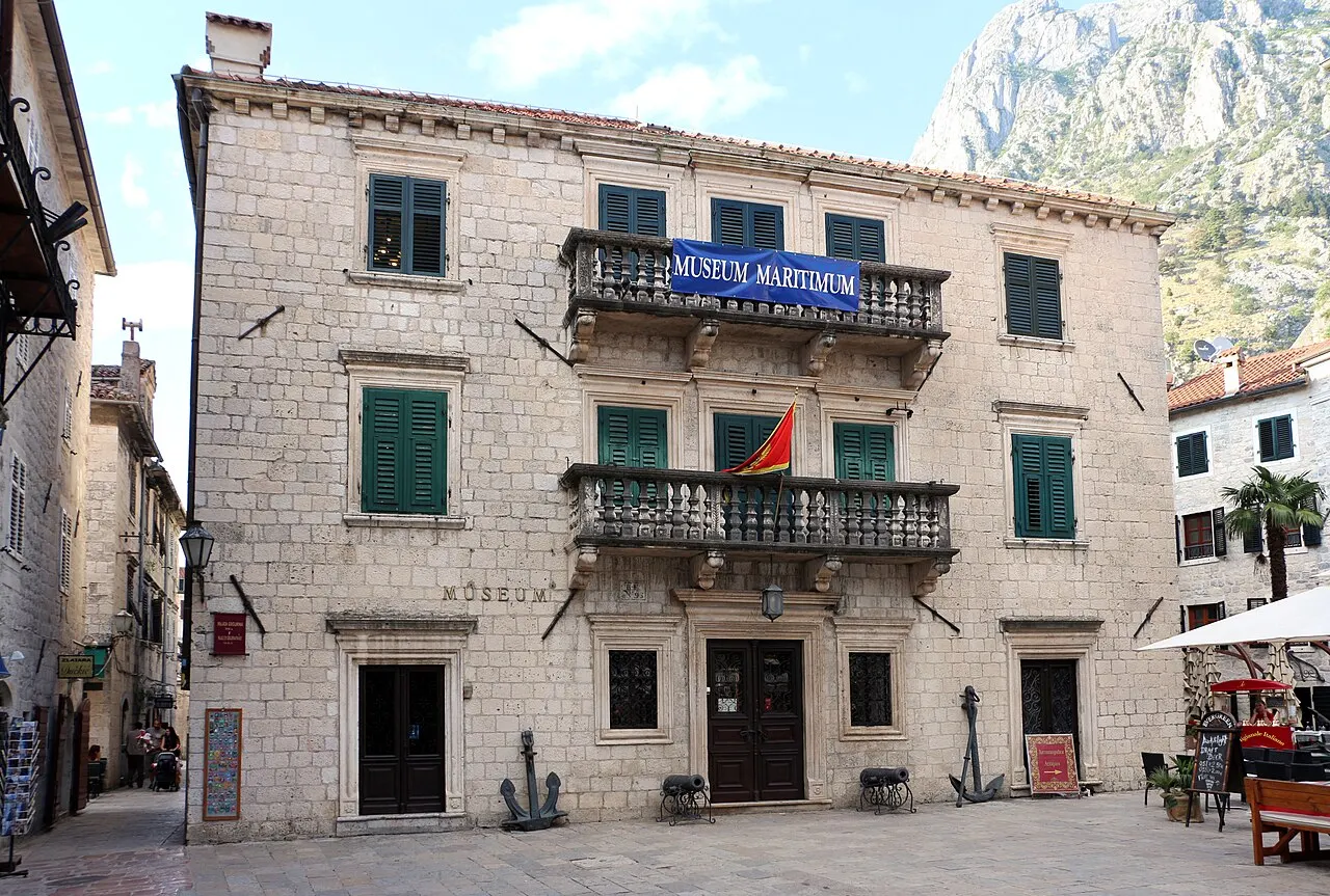 The baroque facade of the Maritime Museum palace in Kotor's Old Town