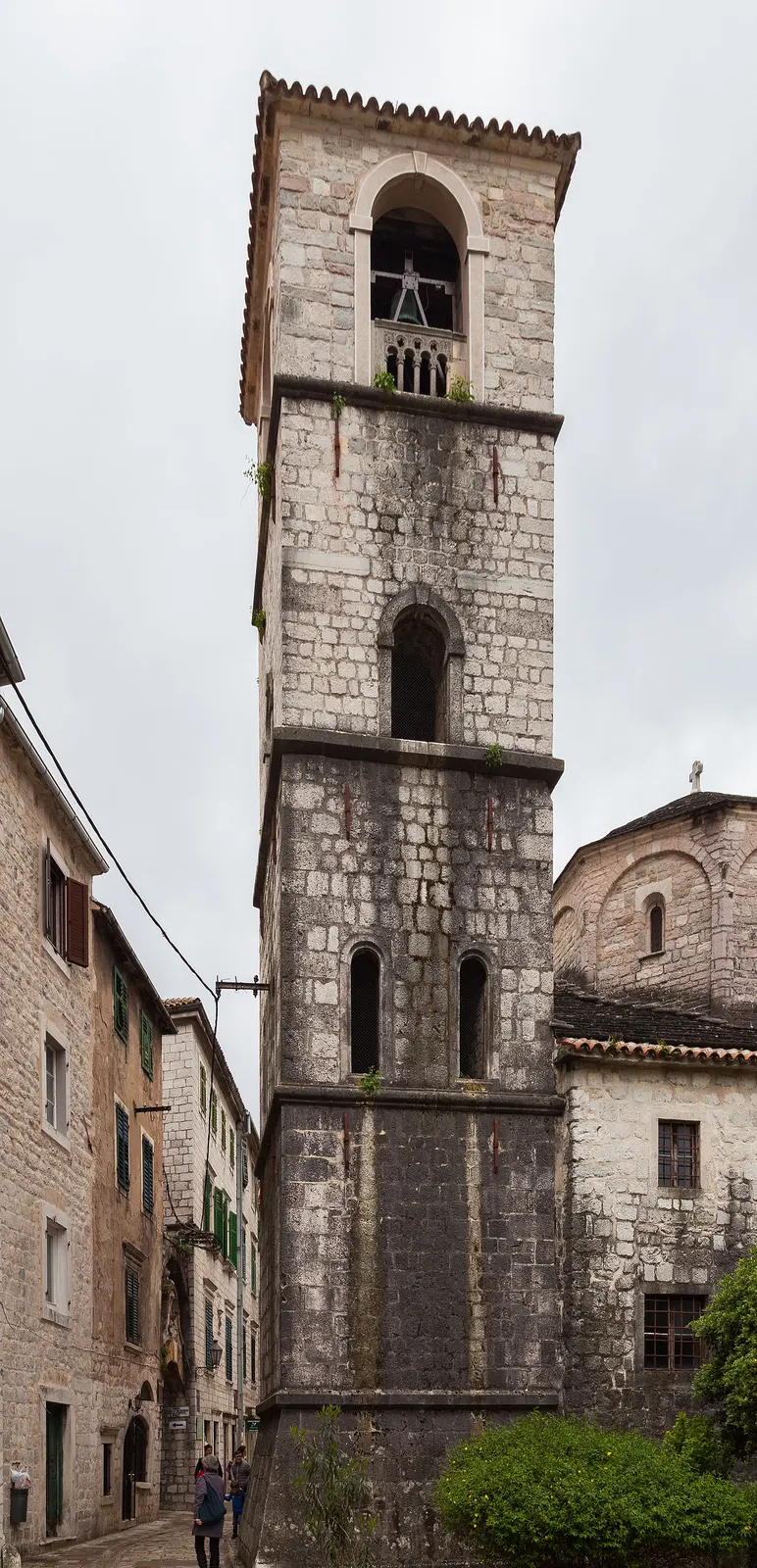 The twin towers of St Tryphon's Cathedral rising above the rooftops of Kotor's Old Town