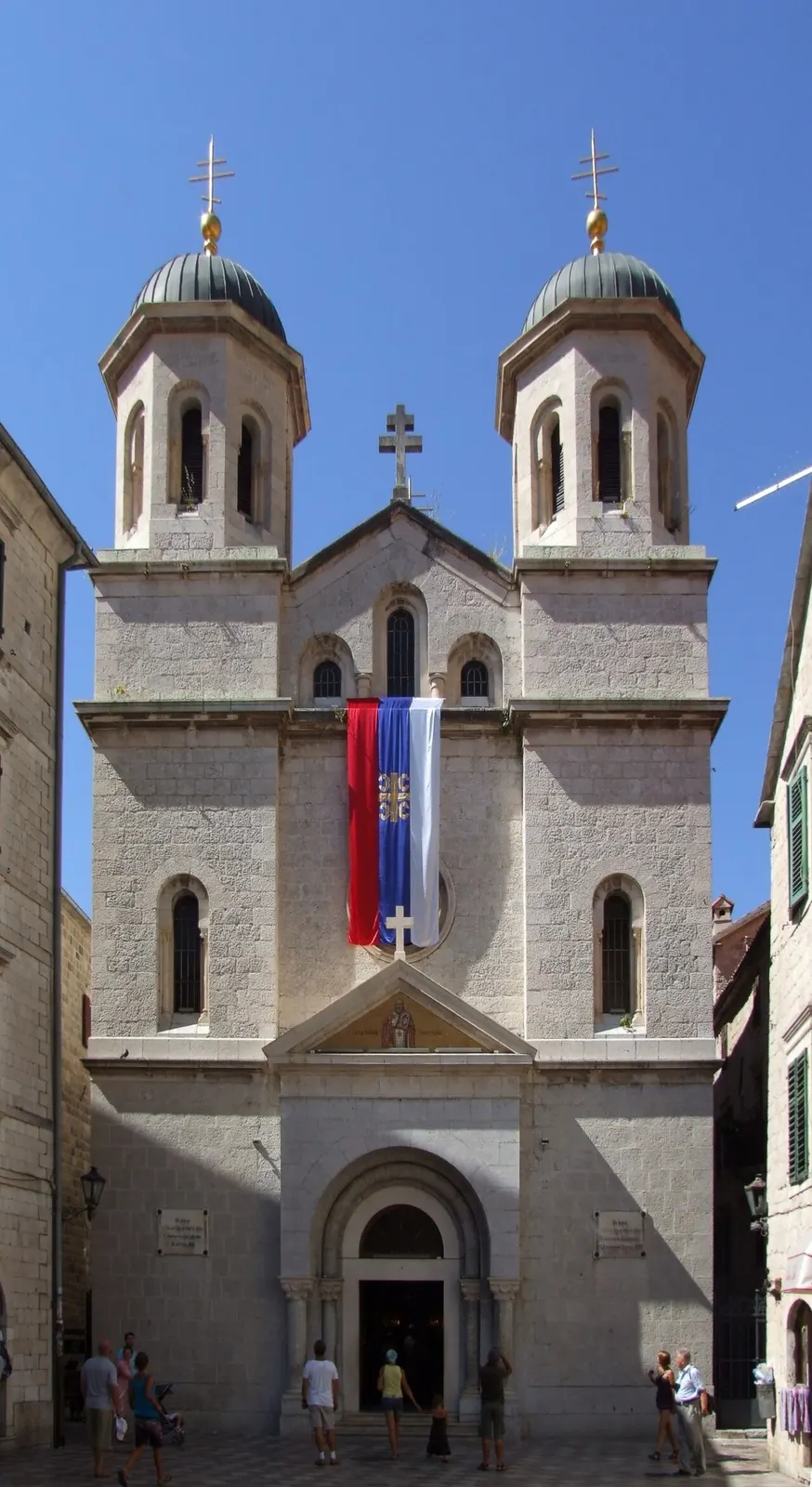 The twin towers and dome of St Nicholas's Serbian Orthodox church rising over Kotor's Old Town
