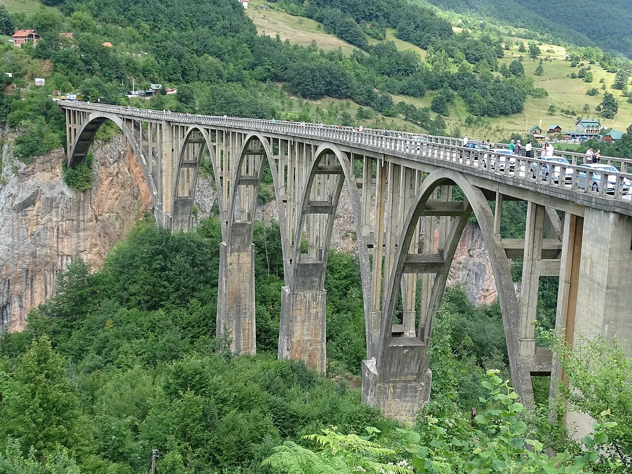The arched Djurdjevica Tara concrete bridge spanning the deep Tara River gorge