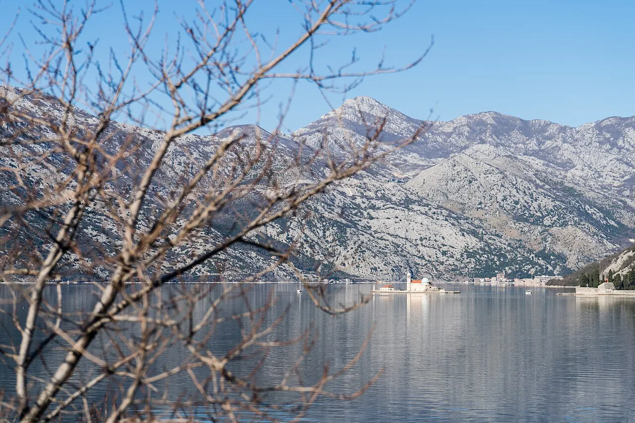 Our Lady of the Rocks islet on the Bay of Kotor near Perast at dusk